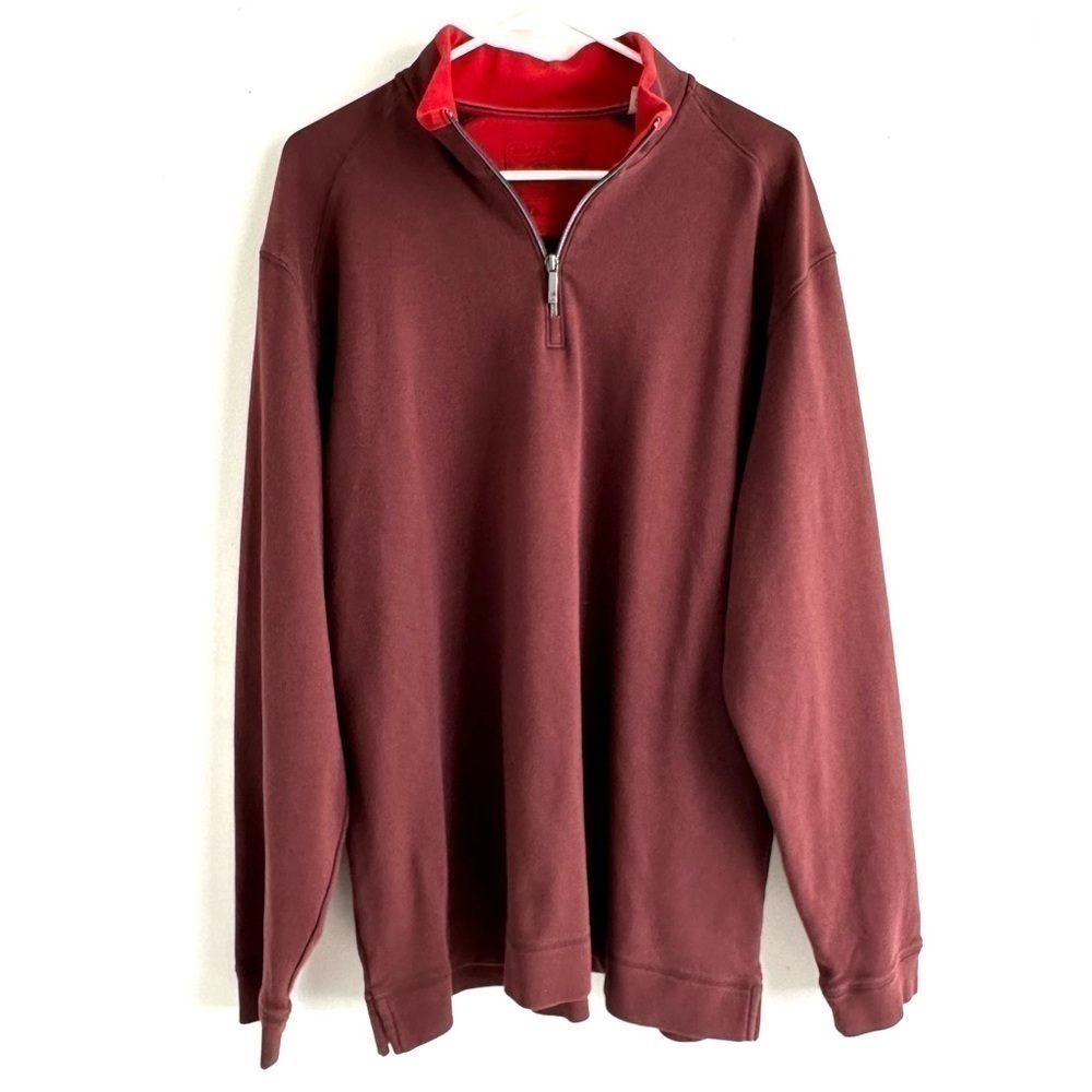 Tommy Bahama Sweatshirt Mens Xl Red Marron Quarter Zip Pima Pullover Sweater
